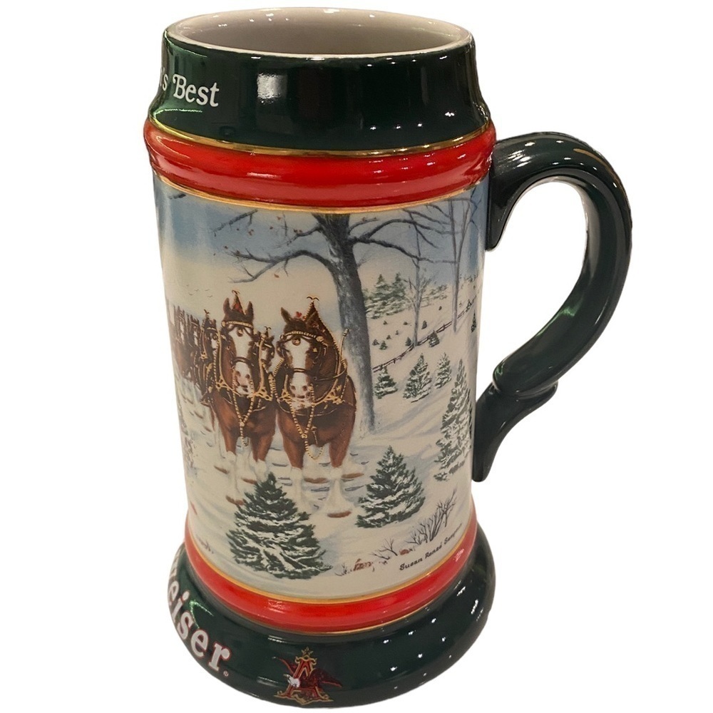 1991 Budweiser Beer Stein Mug The Season's Best Christmas Clydesdale Bud Vintage
